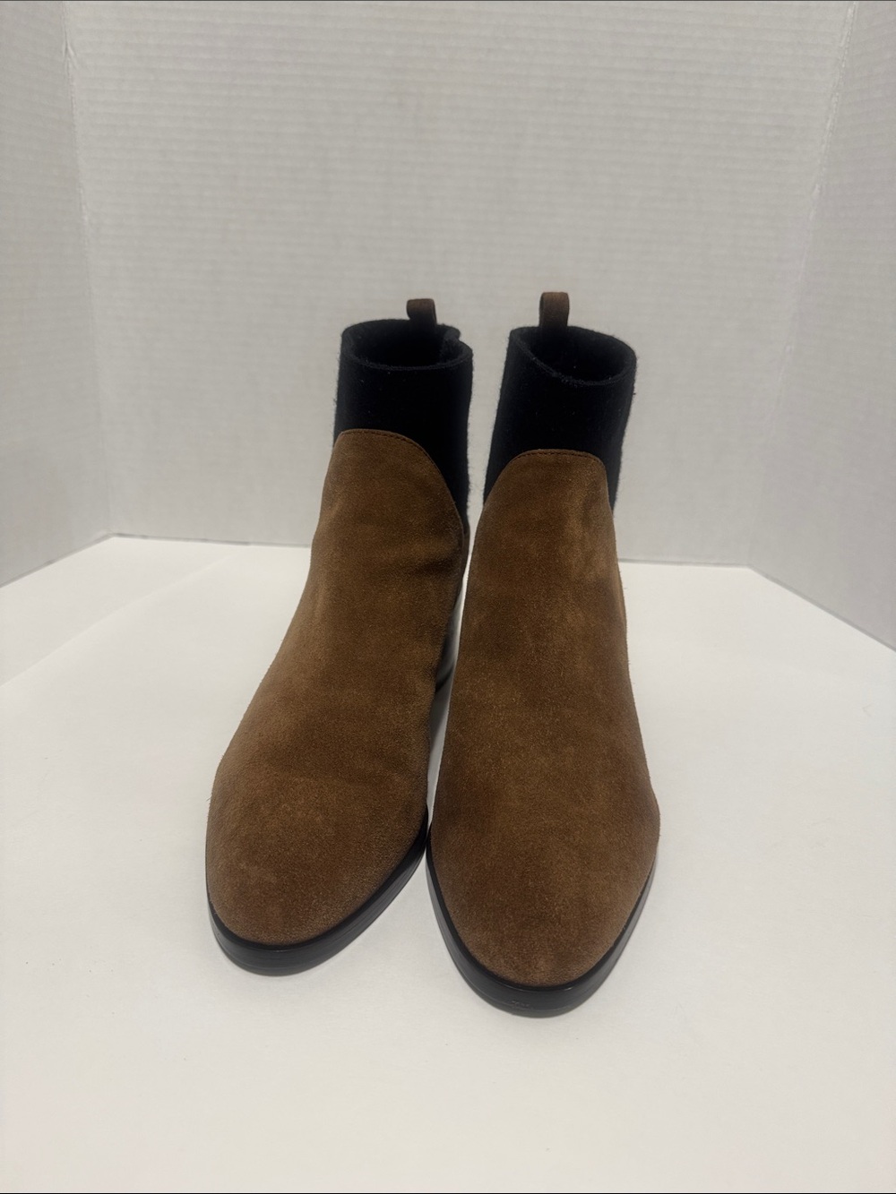 Via Spiga Brown Suede Ankle Booties with Black Knit Collar
